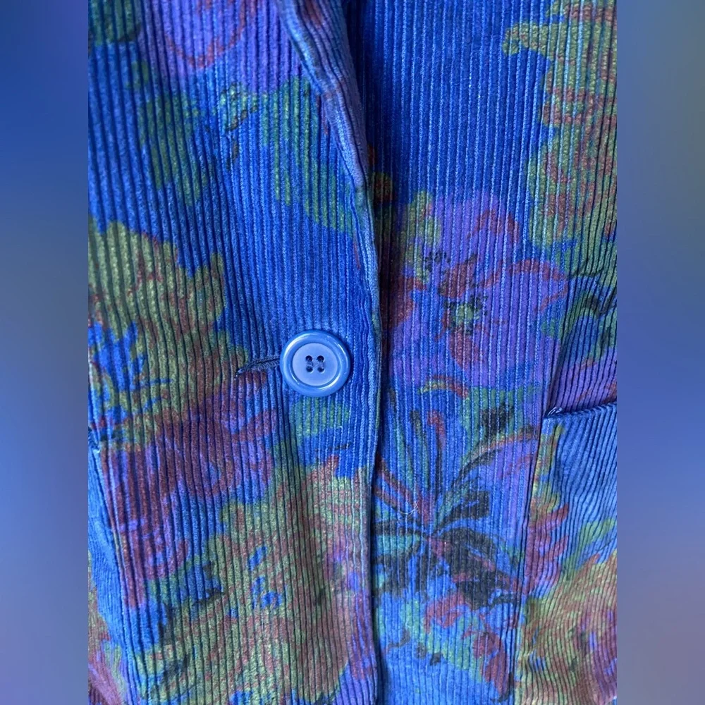 Fox Run Vintage Vibrant Blue Corduroy Floral Sport Coat Blazer 80s Size 15/16 - Picture 8 of 10